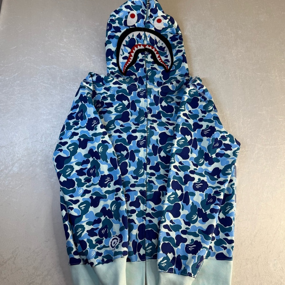 Bape Blue Camo Shark Zip Up Sweater - Picture 2 of 11
